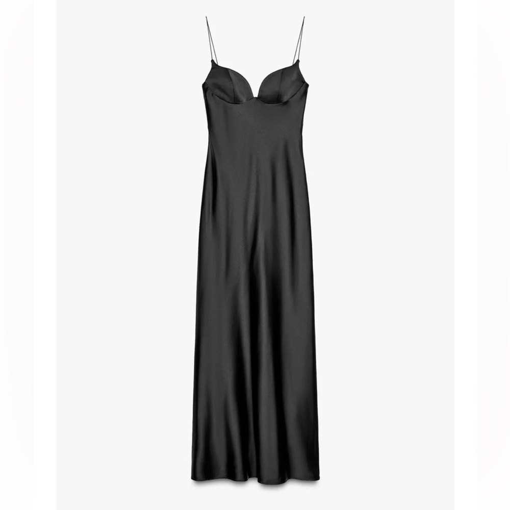 ZARA Black Satin Effect Maxi Dress